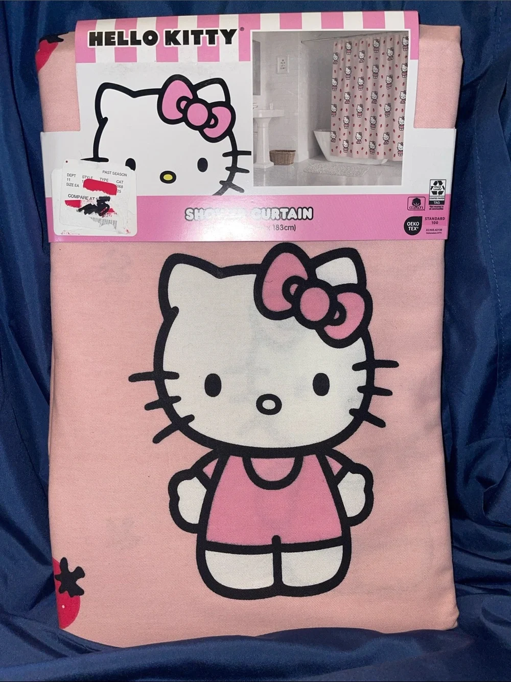 Hello Kitty Pink and White Character Shower Curtain